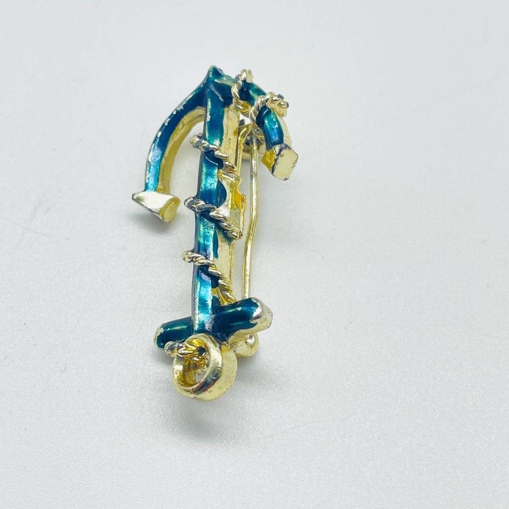 Vintage Enamel Anchor Brooch Nautical Gold Tone Maritime Sailor Pin - Picture 3 of 6